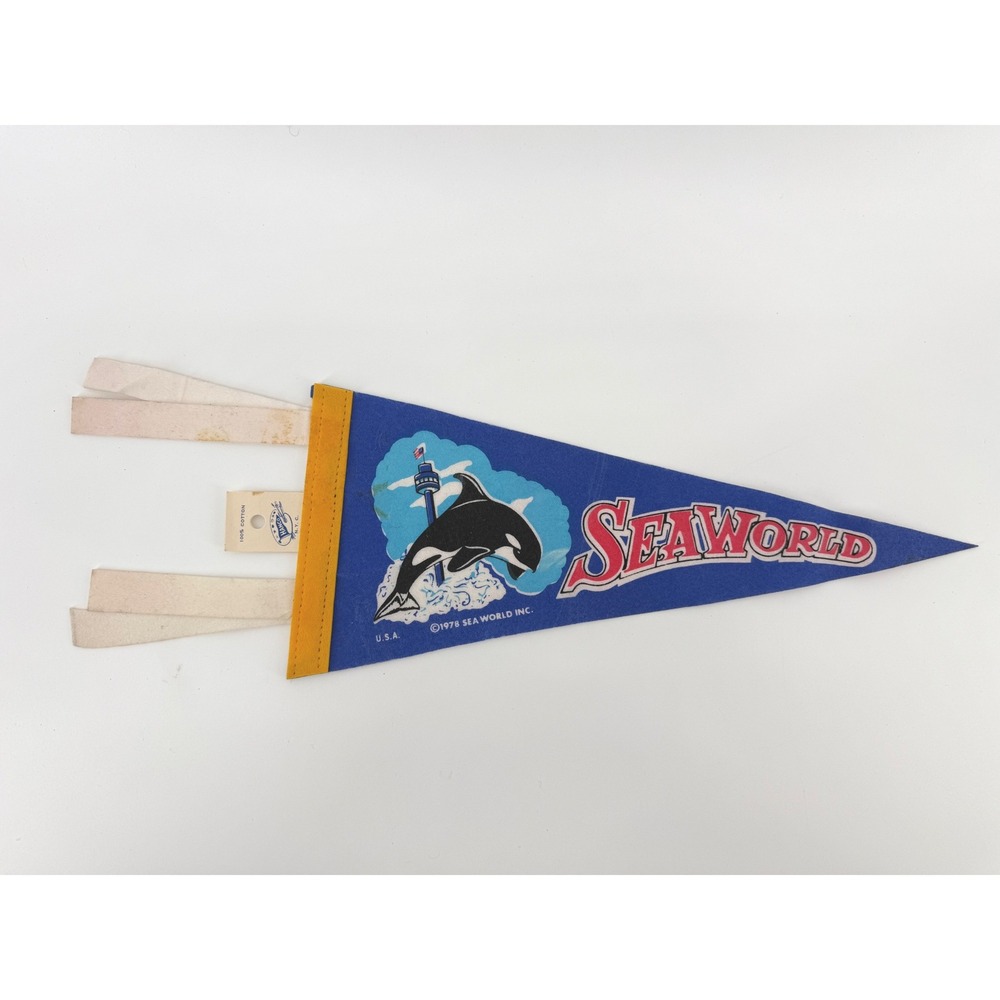 Hanco Vintage 1978 Sea World Shamu Pennant Small Cotton Blue Retro Souvenir